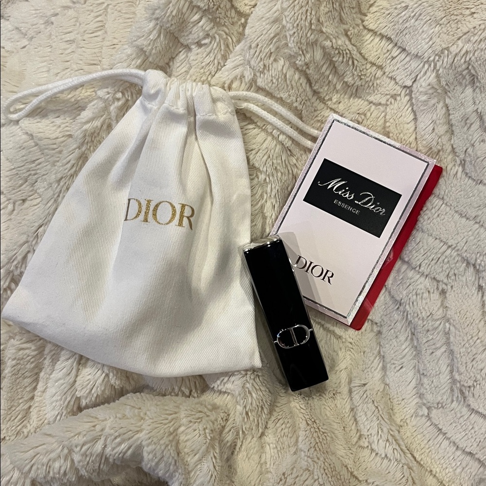 Christian Dior Drawstring Gift Bag with Rouge Dior Lipstick an Miss Dior Essence